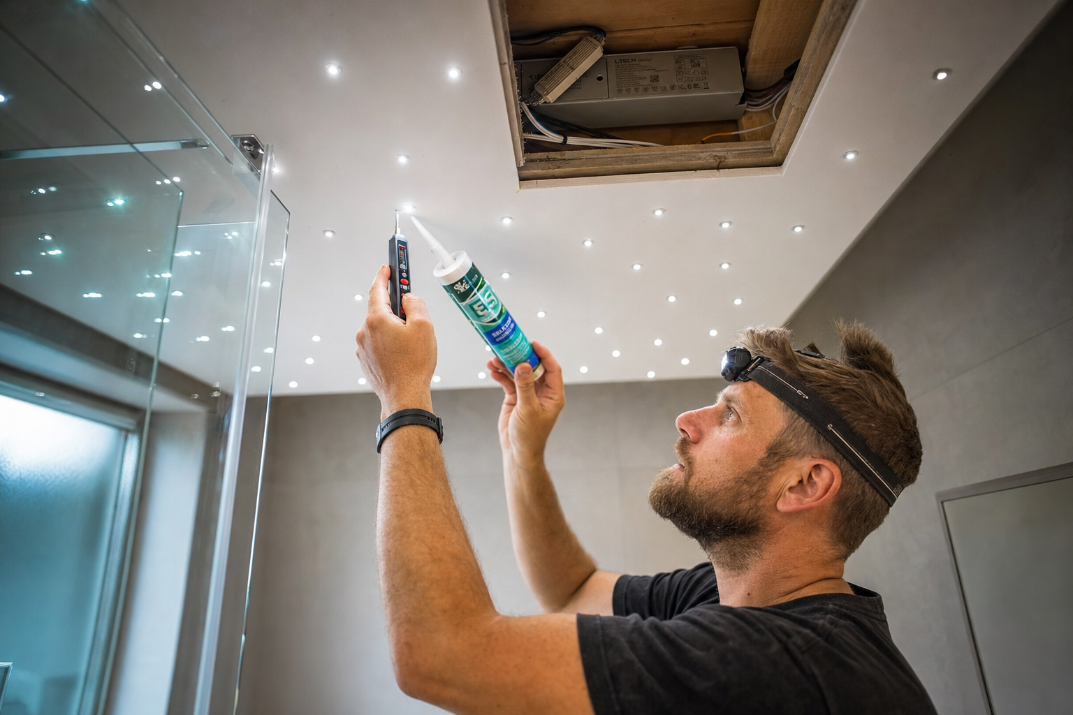 Montage sterrenhemel plafond badkamer