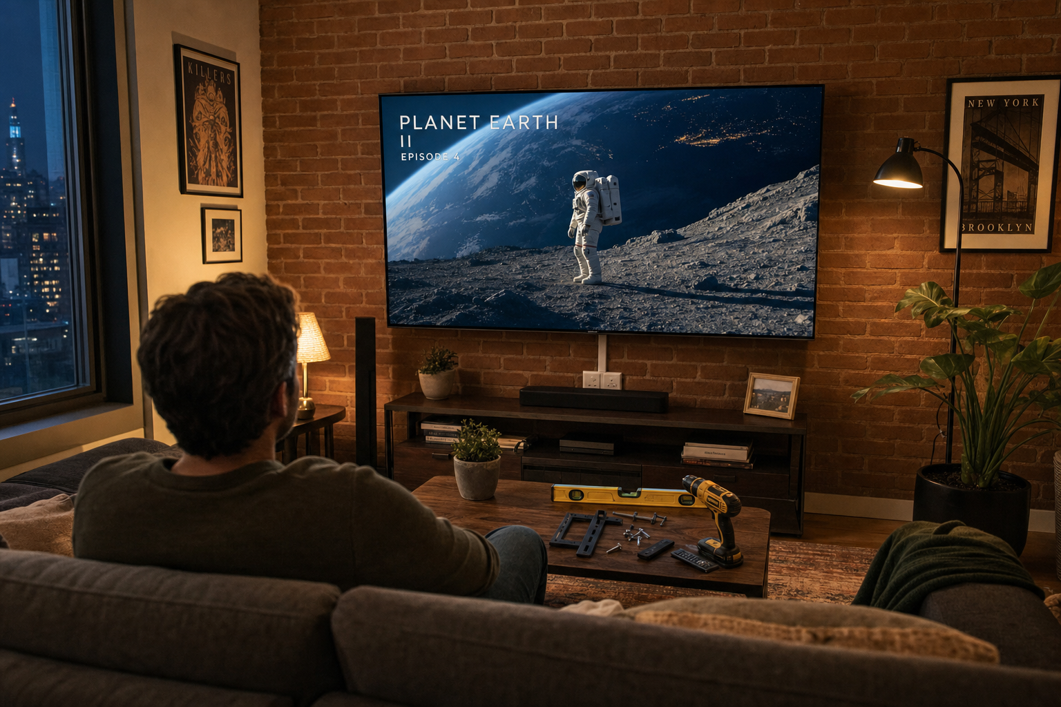 Optimal viewing angle and neck posture for wall-mounted TV