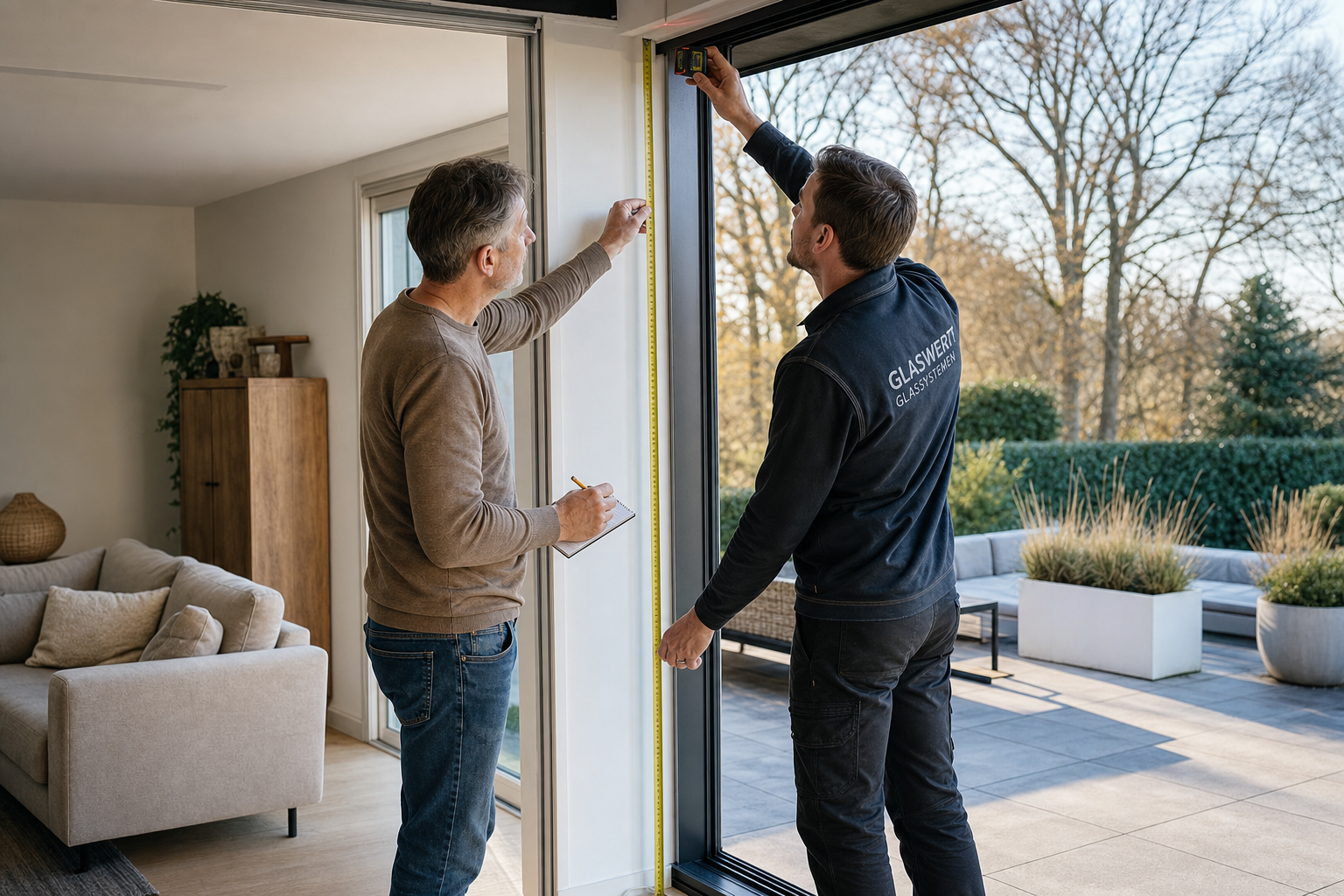 Glazen schuifwand op maat inmeten